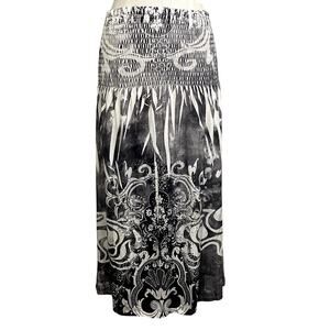 Y2K Grunge Rhinestone AOP Ruched Boho Gothic Emo Midi Skirt Size Small
